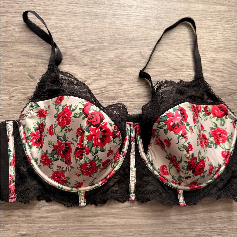 Adore Me Red Floral Lace Bra